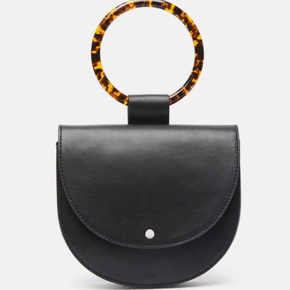 Theory Black Leather Clutch with Tortoiseshell Handle​